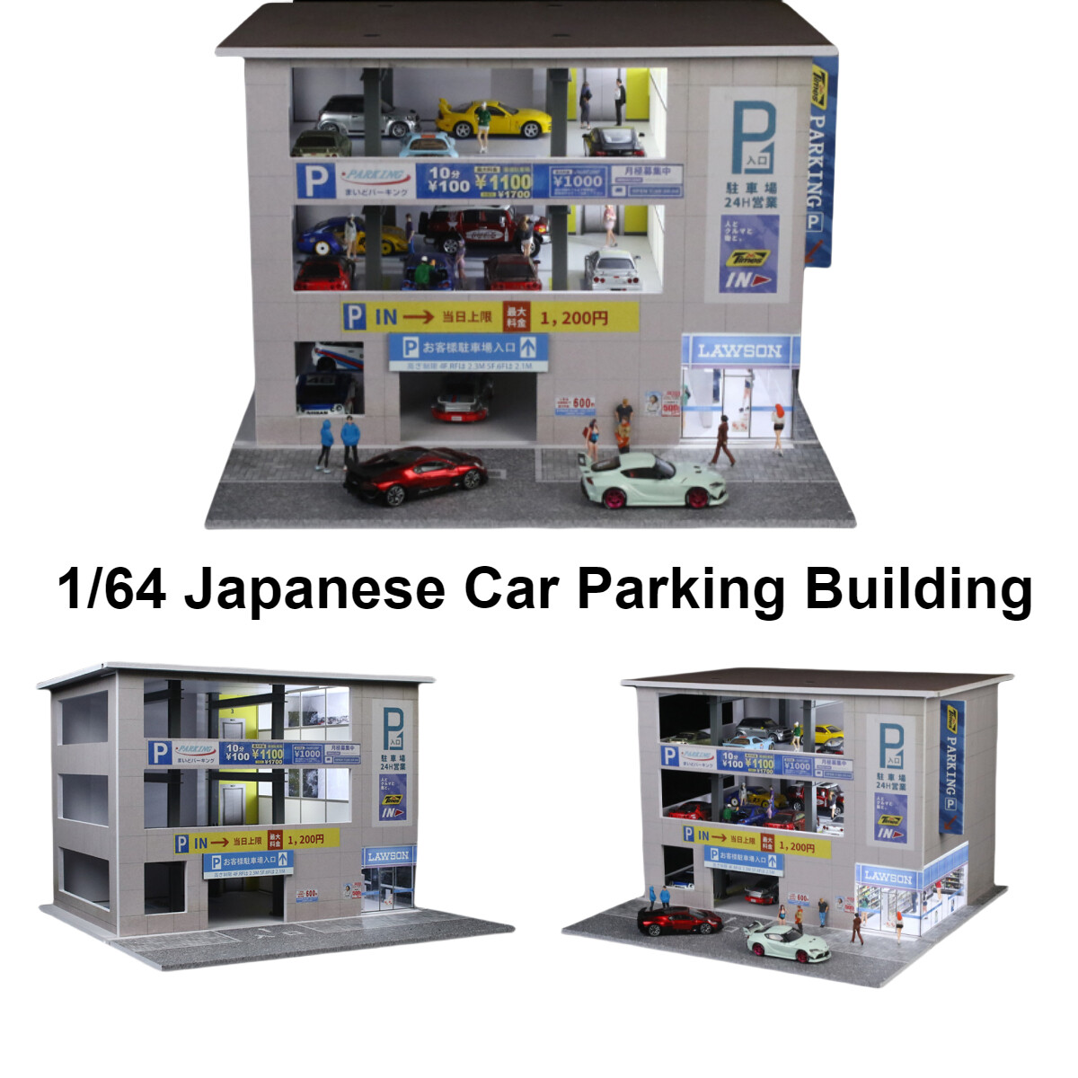 Diorama 1:64 Car Garage Model LED Lighting Japanese Car