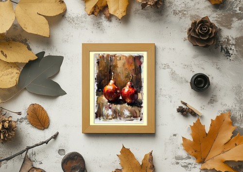 Rustic Red Pears 5"x7" Print on Matte Paper | Elegant Still Life Oil Painting - Picture 11 of 18