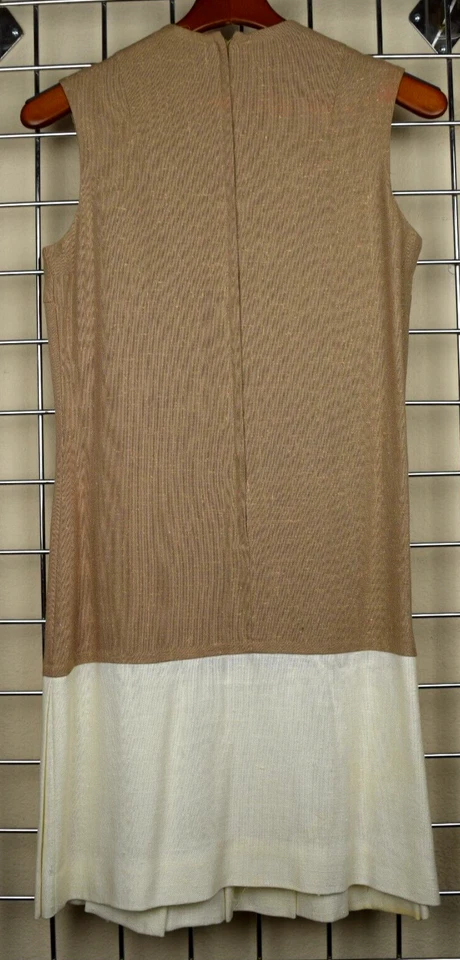 Lámpara de Vestido Midi Vintage S/M Años 50 60 Mod Café Au Lait Marrón Cremoso Marfil Lino Foto 2 de 4