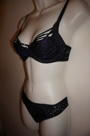 Agent Provocateur Rudy bra & thong set black with rich purple 32B 32C 34B NWT