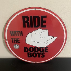 VINTAGE DODGE BOYS HAT GASOLINE OIL PORCELAIN SIGN