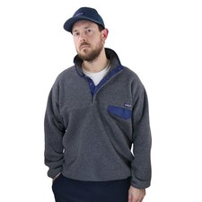 Vtg Patagonia Synchilla Fleece Snap-T Pullover Mens L Gray Navy Blue USA Jacket