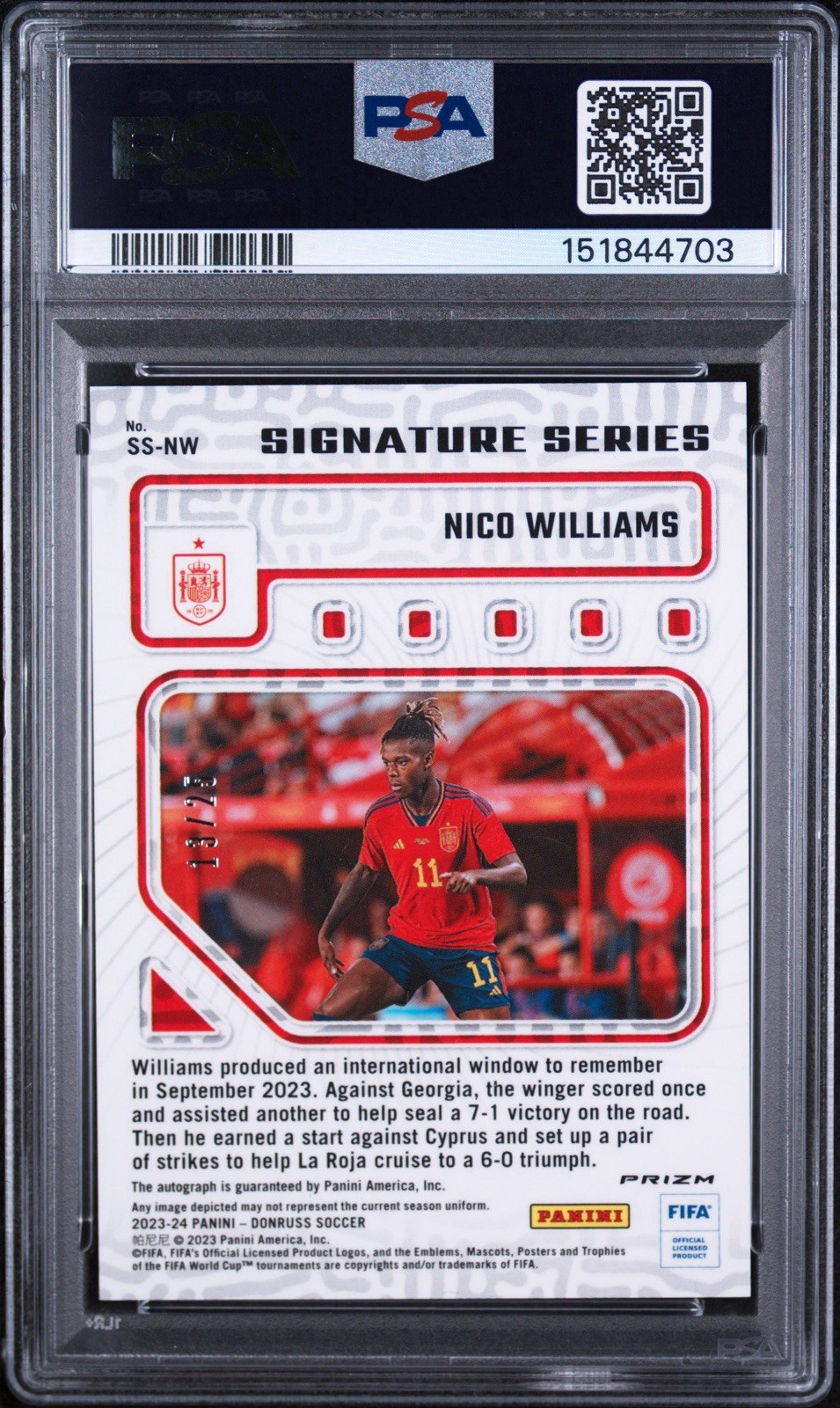2023-24 Donruss FIFA Nico Williams SigSeries Dragon Scale Auto/25 MSS-NW Spain view 3