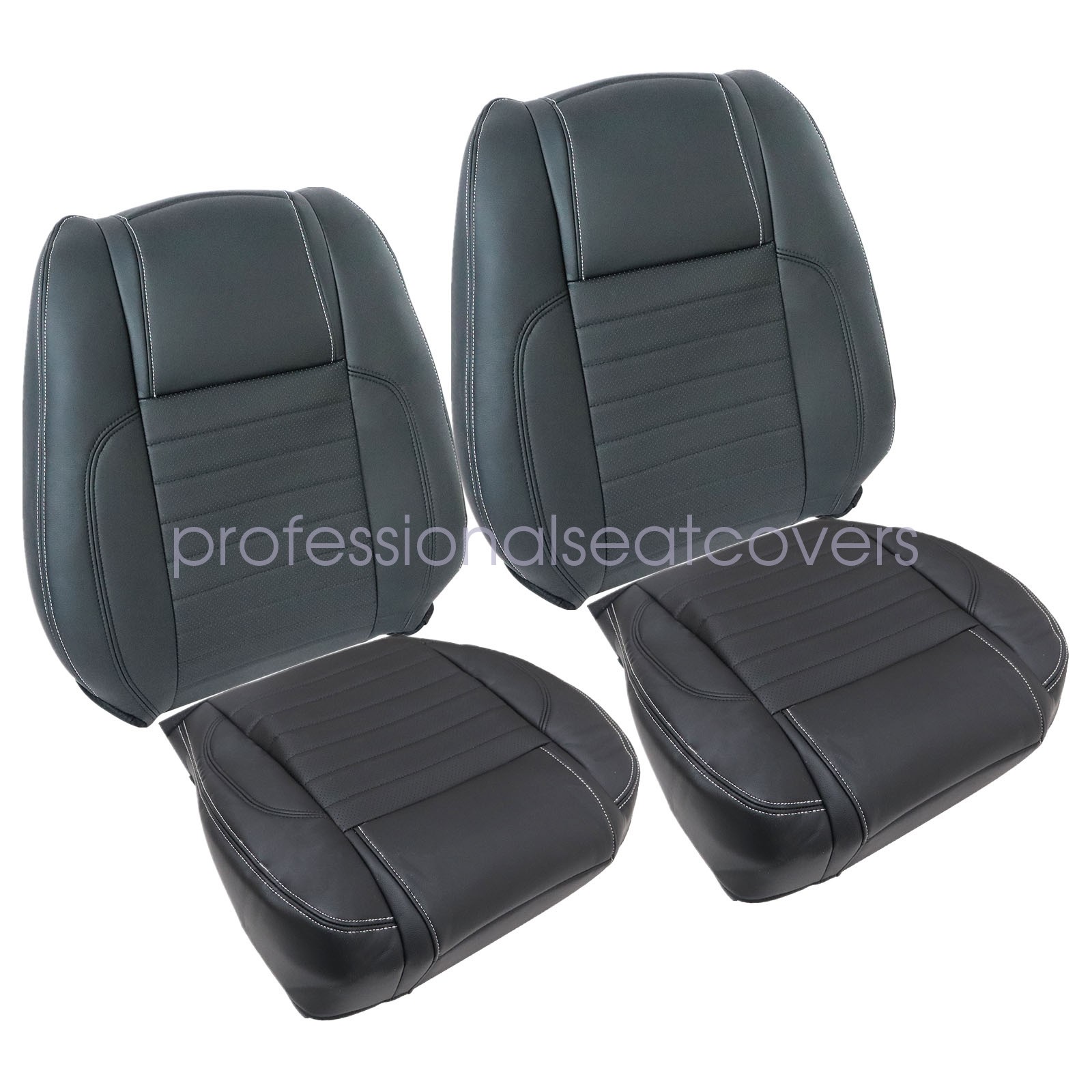 For 2010-2014 Ford Mustang Driver & Passenger Bottom & Top Leather Seat Cover