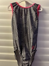 PLUM leotard GYMNASTICS DANCE BALLET size AS adult small Gray White GEOMETRIC