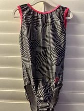 PLUM leotard GYMNASTICS DANCE BALLET size AS adult small Gray White GEOMETRIC