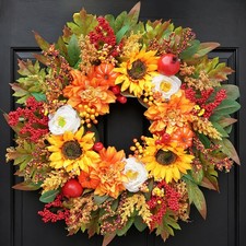 24 Inch Autumn Harvest Wreath for Front Door Outdoor Decorations