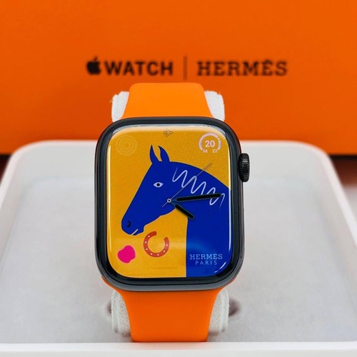 Apple Watch HERMES Series7 45mm GPS Cellular Silver Case Orange Band Used - Picture 11 of 11