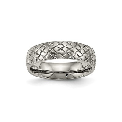 Mens 6mm Polished Titanium Textured X Design Wedding Band Ring