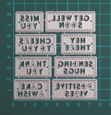 8 Piece Sentiment Metal Cutting Dies, Hugs Get Well Cheers Thank You Stitch Edge