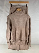 Anrabess Two Piece Women's Sweater Set, Apricot, Medium