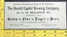 RARE Antique 1886 Ad Herold Capitol Brewing Co Hartford CT Vtg Brewery pre Aetna