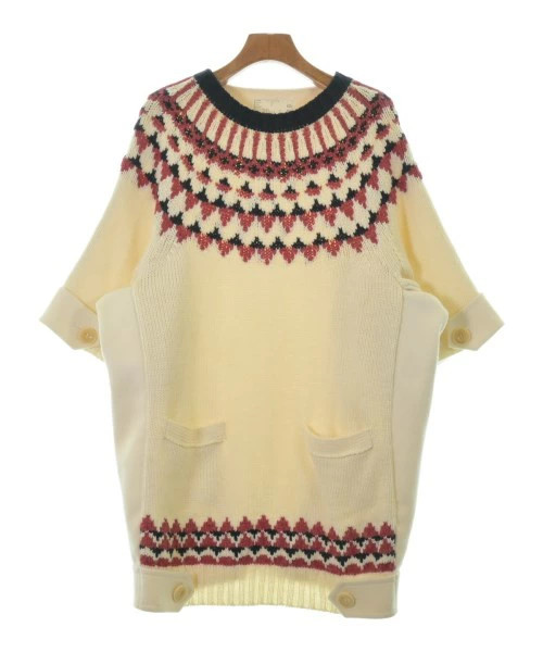 sacai Women's Knit Sweater Ivory Red Black Nordic Size M Used Vintage