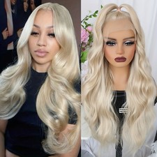 Body Wave Glueless Lace Front Wigs Long Wavy Heat Resistant Hair Light Blonde