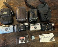 Lot of 5 Vintage Cameras Kodak Polaroid Olympus Leather Bag Untested
