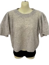 Autumn Cashmere Sweater Womens S Oversized Light Grey Top Short Flutter Sleeves