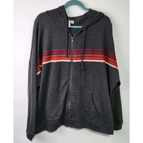C ACTIVE Sweatshirt 26/28W WOMENS FULL ZIP SOLID Gray w/ colored STRIPS