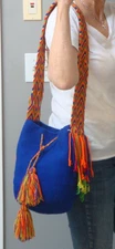 Woven Bucket Shoulderbag Handbag Fringe Blue Multi Boho Hobo Hippie Large Purse