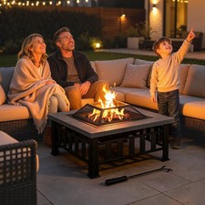 Fire Pit Heater Enclosure Square Table Garden Patio Metal Black 86cm Outdoor