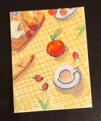 ACEO: Original Gouache Painting (6,4 x 8,9 cm): yellow Picknick 4/4 by Lenahui
