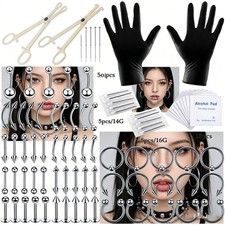 84 Pcs Professional Body Piercing Tool Kit Ear Nose Navel Nipple Needles Set - 