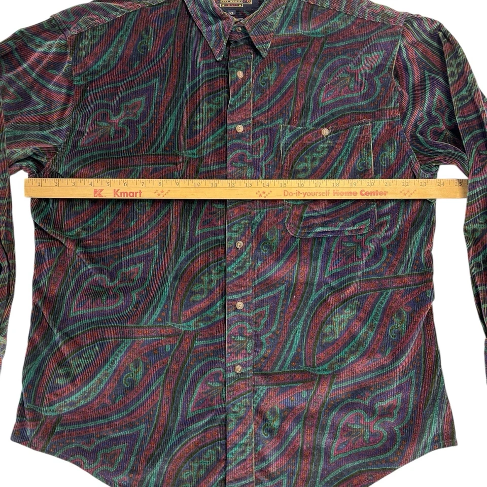 Camisa de Colección Años 90 Ralph Lauren Chaps Pana Paisley Manga Larga Talla XL Foto 3 de 4