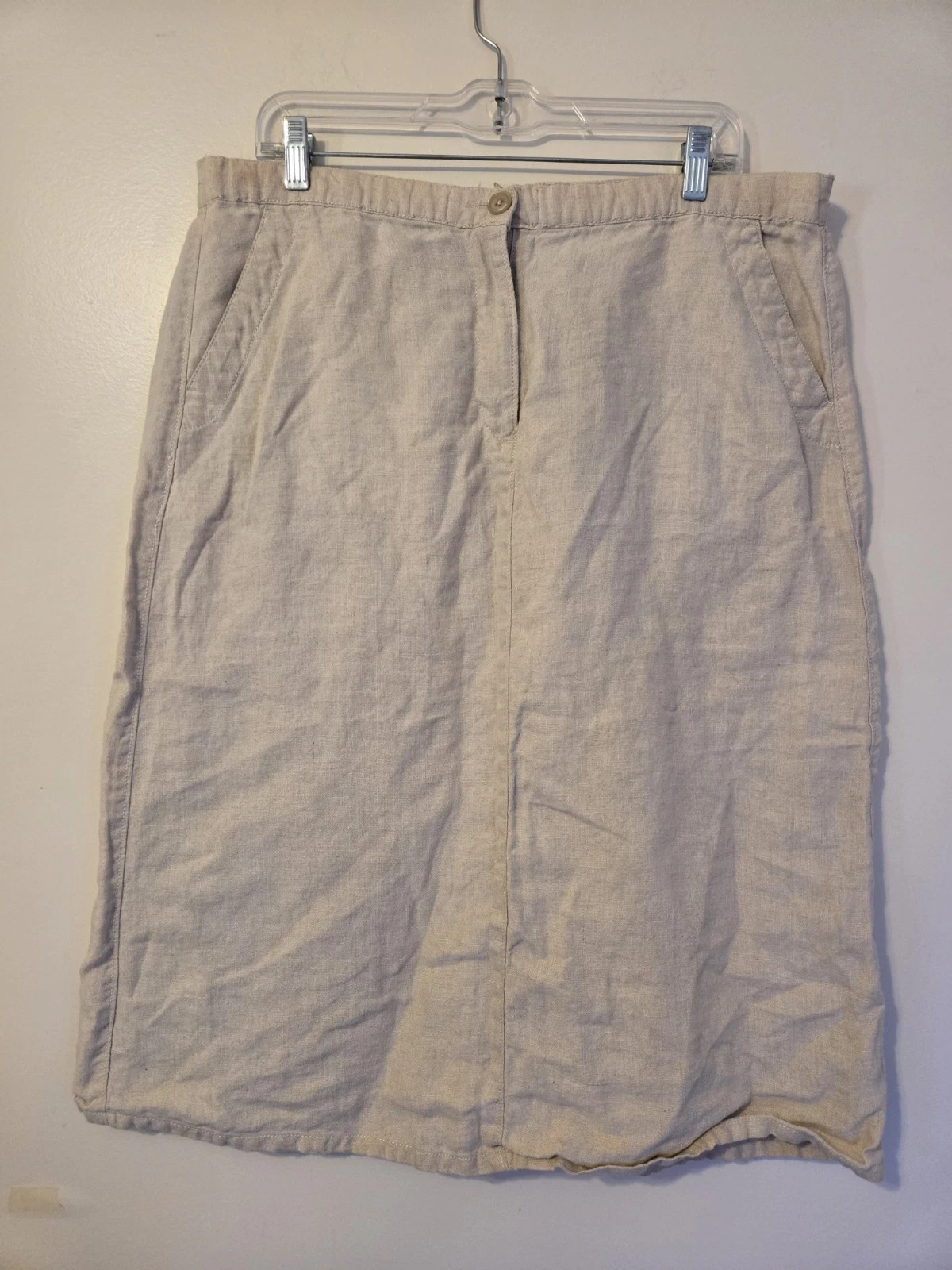 Vtg L.L. Bean Sz 16 100% Linen Skirt Elastic Waist Coastal Relaxed Luxury Boho