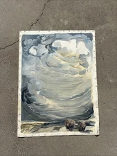 Large Water Color On Paper Painting 1960s Era Signed Landscape Abstract 