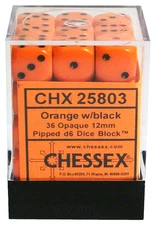 Chessex Opaque Orange with Black 36 die set New d6 dice block 12mm dungeons rpg