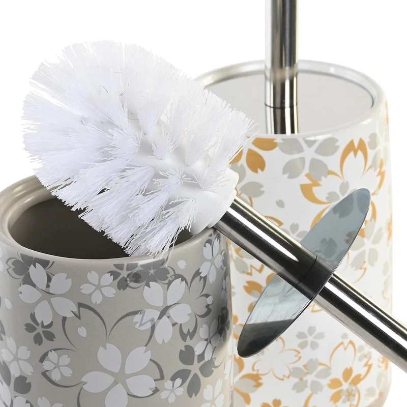 Scopino WC Dolomite Decoro Fiori Grigio o Bianco Oro Scopino Bagno 36 cm, fotografia 9 di 9