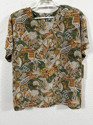 Vintage Caviar Shirt Womens Medium Multicolor Abstract Sequin Shoulder Pads 80s