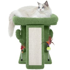 Green Cactus Cat Tree Tower with Cat Scratching Post for Small Indoor Cats Condo