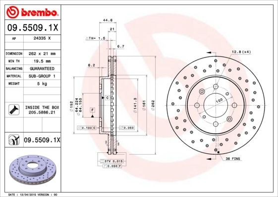 Disque de frein Brembo 09.5509.1X pour restaurer le freinage d'origine