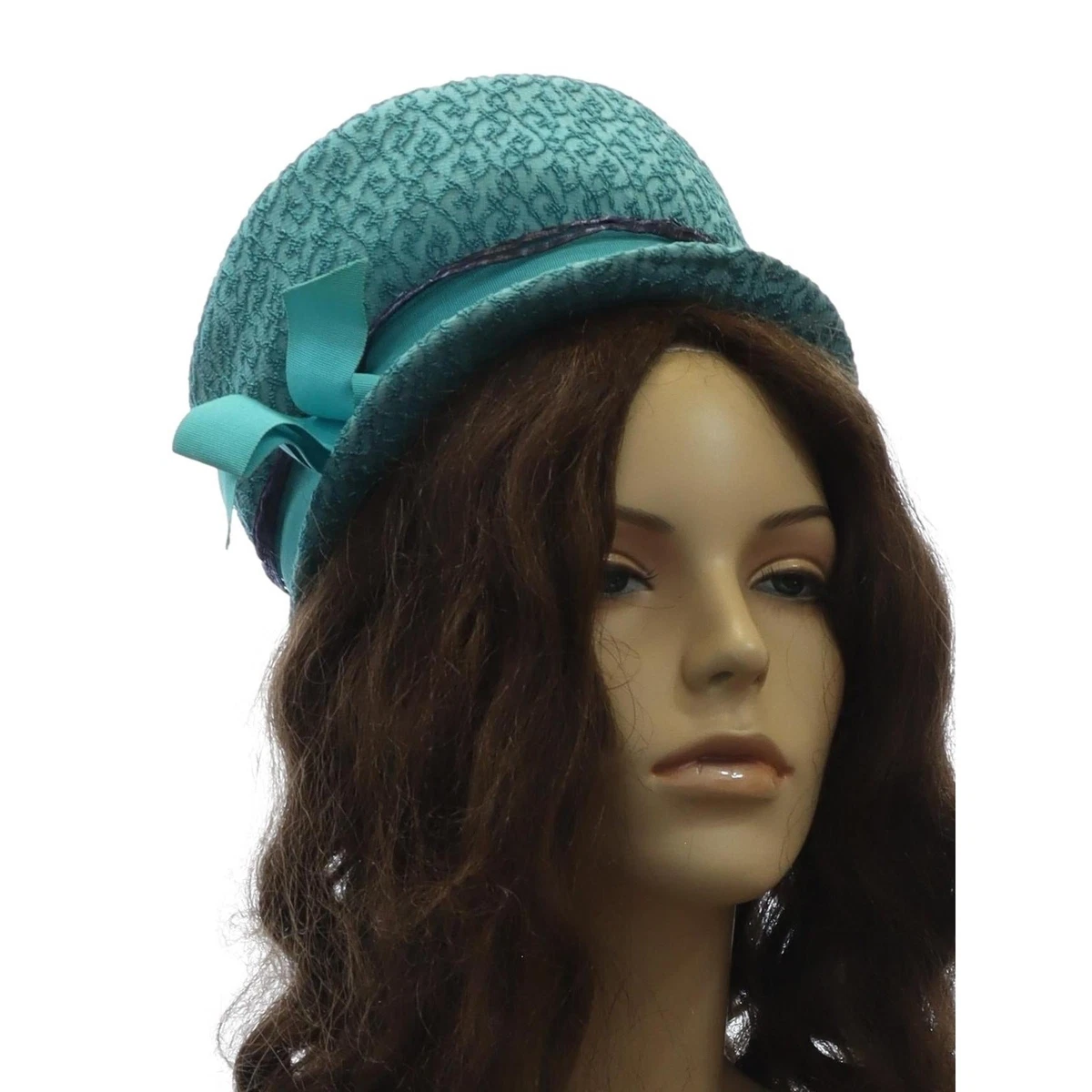 Vintage 1960s Lenhar Turquoise Textured Pillbox Hat Bow Accent 6.5 Complete your vintage look with this striking 1960s Lenhar  main image 4