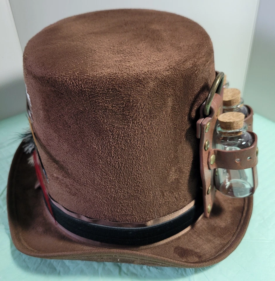 Sombrero de copa Steampunk adornado marrón gamuza como gafas envío gratuito Foto 4 de 4