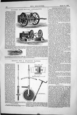 Alter 1868 Rogers lebensrettender Apparat Design Startgriff Michele viktorianisch