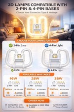 Elpine 4,2 PIN 16W/28W/38W GR10Q Light Fitting Bulb 2D D Tube Bathroom  Toilet