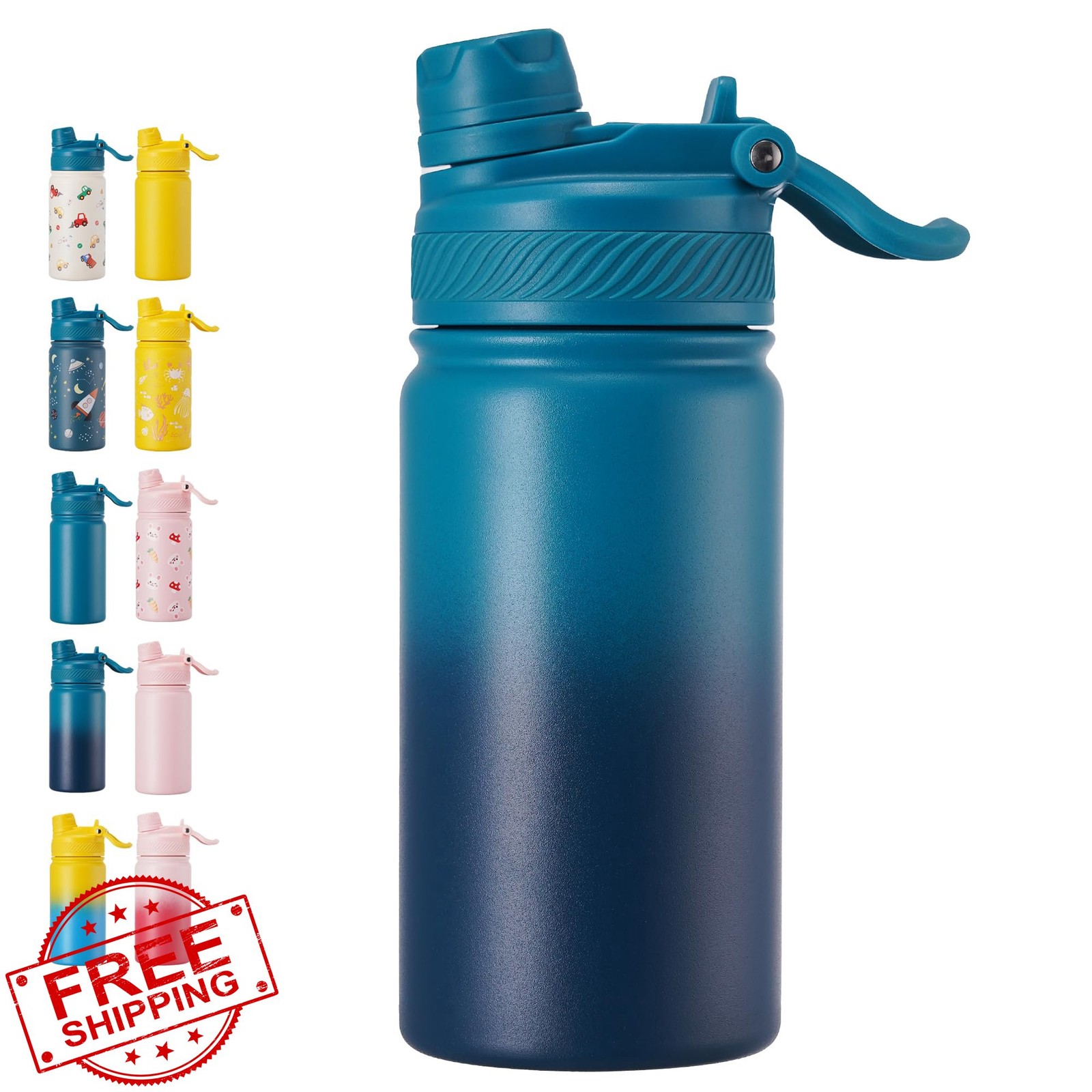 12oz Kids Water Bottle, Gradient Blue Insulated Thermos for School