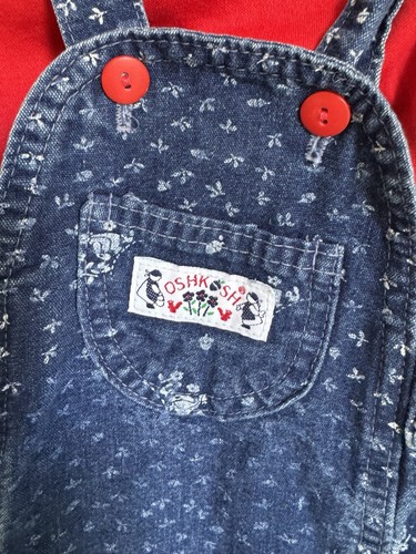VTG OshKosh B’Gosh Denim Printed Vestbak Jumper Skirt Red Puff Sleeve Tee Sz 3T - Picture 9 of 17