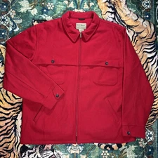 LL Bean Main Guide Jac-Shirt Full Zip Wool Heavy Knit Jacket Red XXL Classic