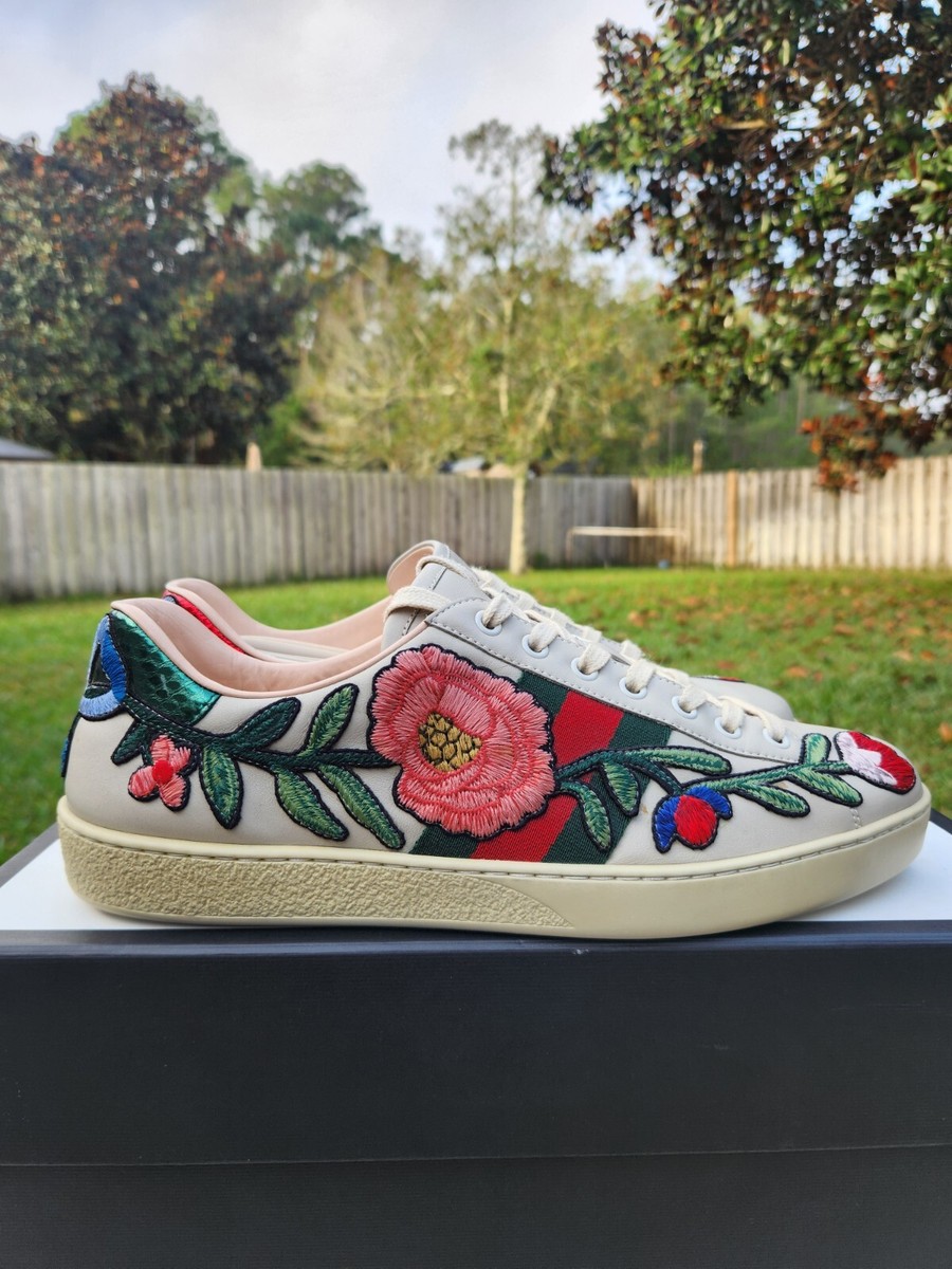 Gucci Ace Embroidered Floral Sneakers White Womens Size G9