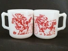 Vintage Child's Mug - Davy Crockett (set of 2) Hazel Atlas Milk Glass, 1950's
