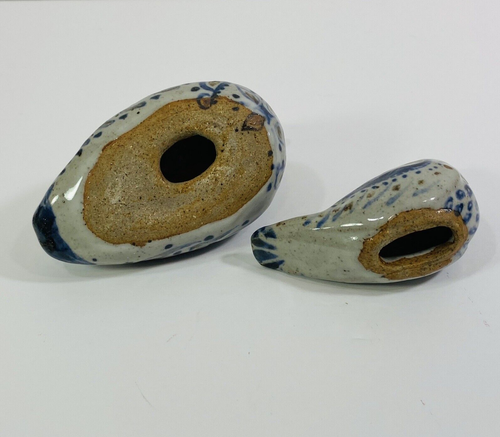 Tonala Mexico Pair Birds Figurines Handpainted Art Pottery Glazed Gray Blue - Picture 6 of 16