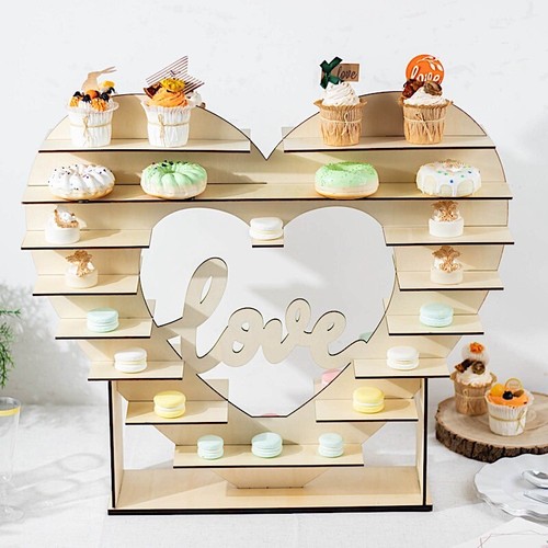 Cupcake corazón madera doble cara natural de 8 capas 26 pulgadas SOPORTE DE POSTRE eventos - Imagen 8 de 9
