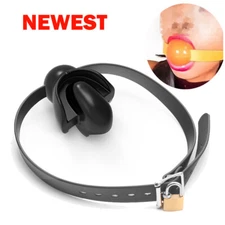 Silicone Open Mouth Gag Tongue Fix Fetish Dilator Ball Oral Couple With Lock Bla