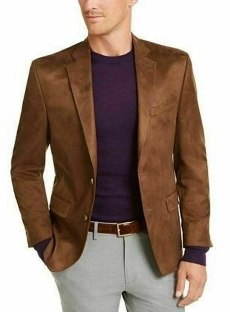 Men's Stylish Brown Suede Leather Blazer Two Button Classic Coat Vintage Jacket
