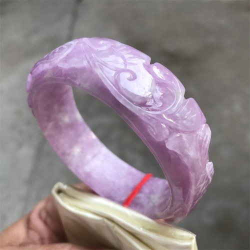 58.8mm Burma Natural Icy Lavender Jadeite Jade Bracelet Carving Jade Bangle - Picture 9 of 15