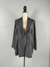 Ming Wang Women's Denim Black Cotton Tailored Fit Blazer Jacket Size L NWT
