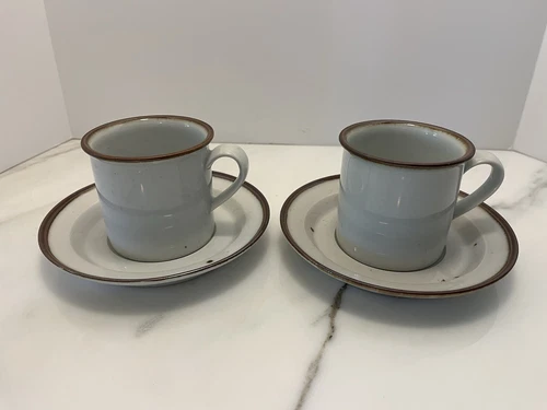 2 Dansk Brown Mist Mugs Cup & Saucer Sets Niels Refsgaard Denmark Stoneware