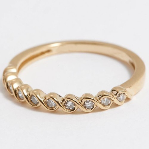 0.15CT Round Moissanite Twist Wedding Band Ring in 14K Yellow Gold Plated Silver - Picture 1 of 6